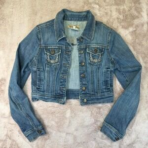 Authentic Y2K Paris Blues cropped denim jacket stretch denim, embroidered pocket